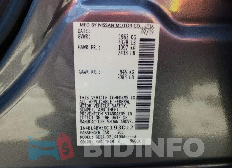 1N4BL4BV5KC193012 Photo# 13