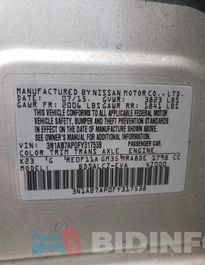 3N1AB7AP0FY317538 Photo# 12