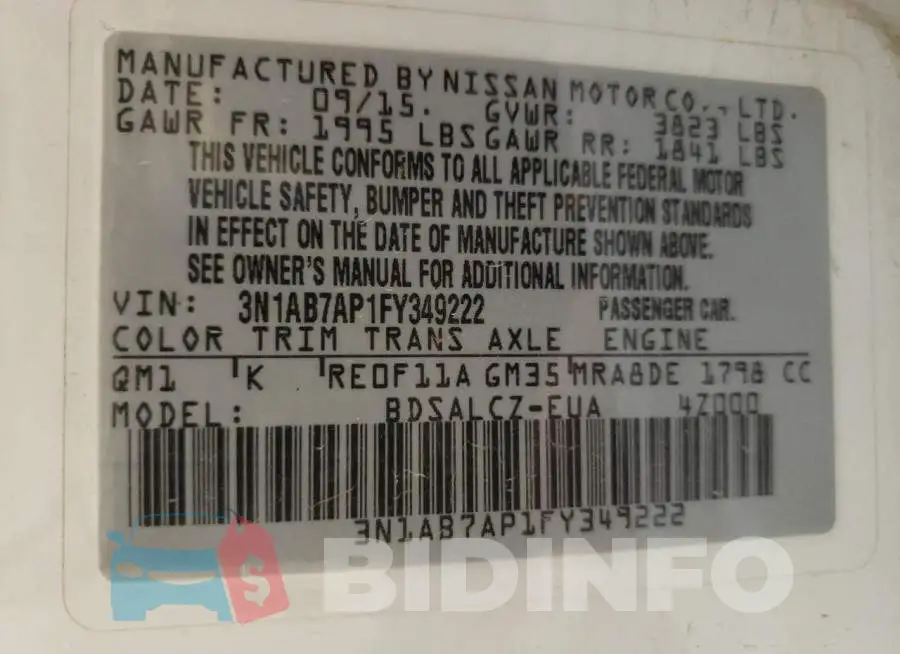 3N1AB7AP1FY349222 Photo# 12