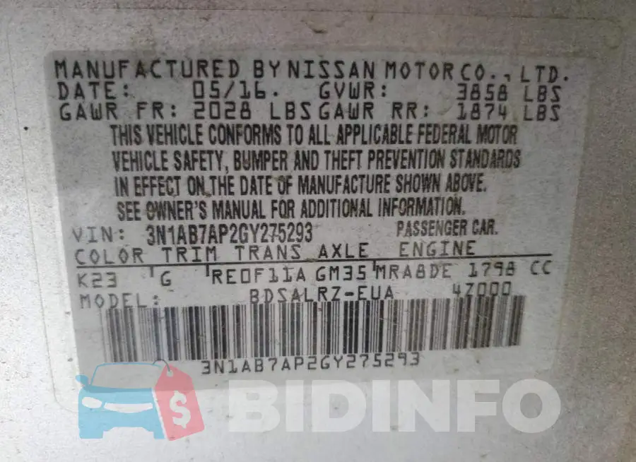 3N1AB7AP2GY275293 Photo# 12
