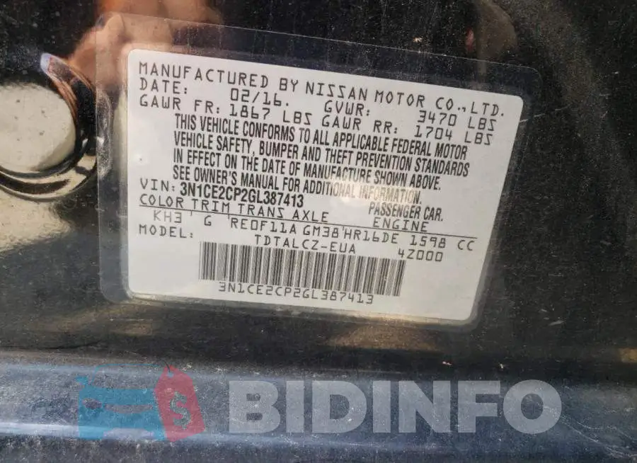 3N1CE2CP2GL387413 Photo# 12