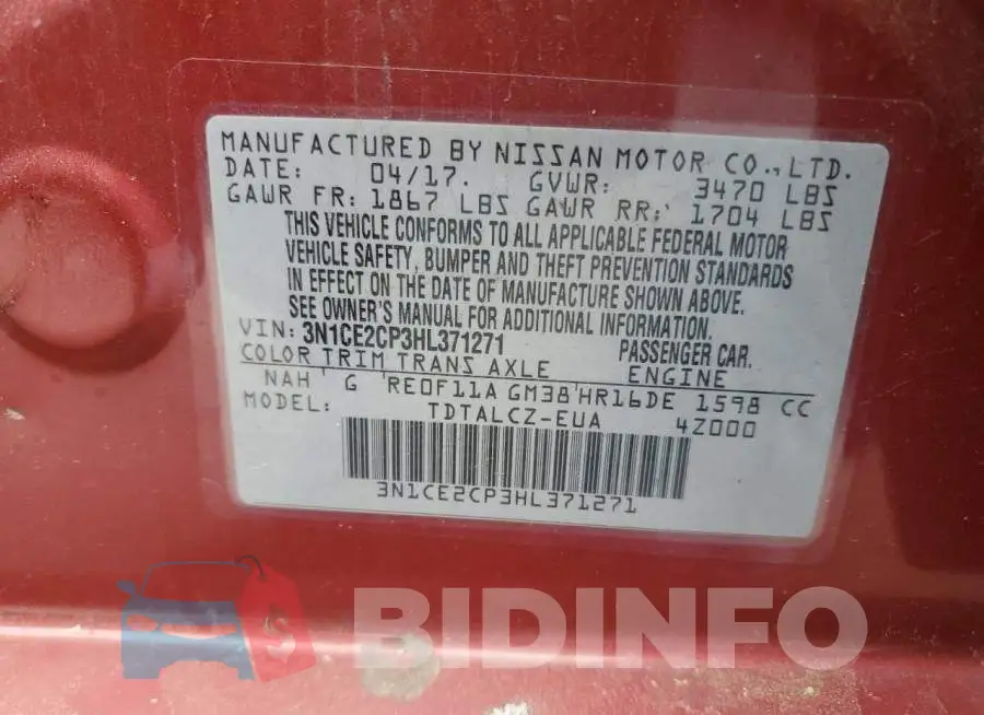 3N1CE2CP3HL371271 Photo# 12