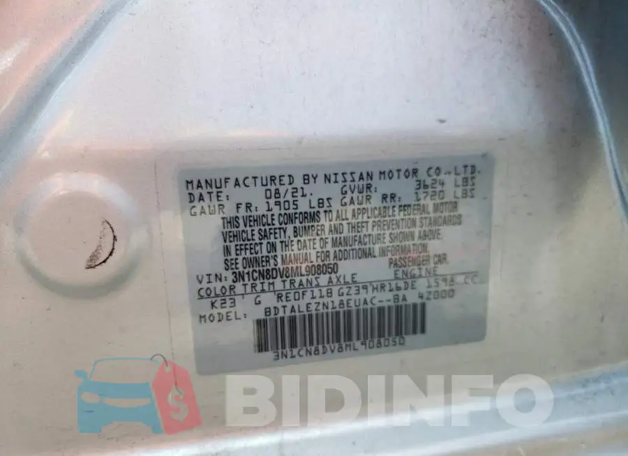 3N1CN8DV8ML908050 Photo# 12