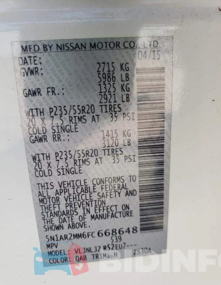 5N1AR2MM6FC668648 Photo# 13