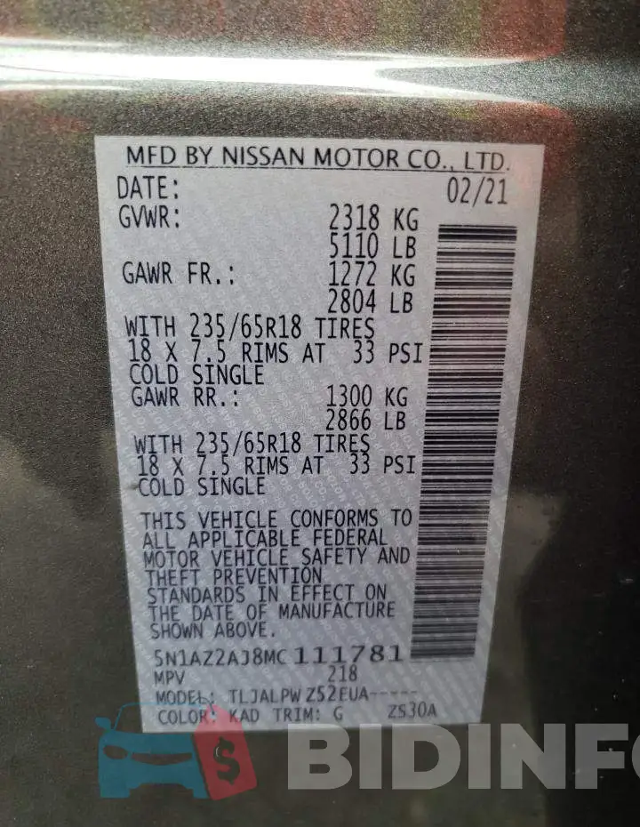 5N1AZ2AJ8MC111781 Photo# 12