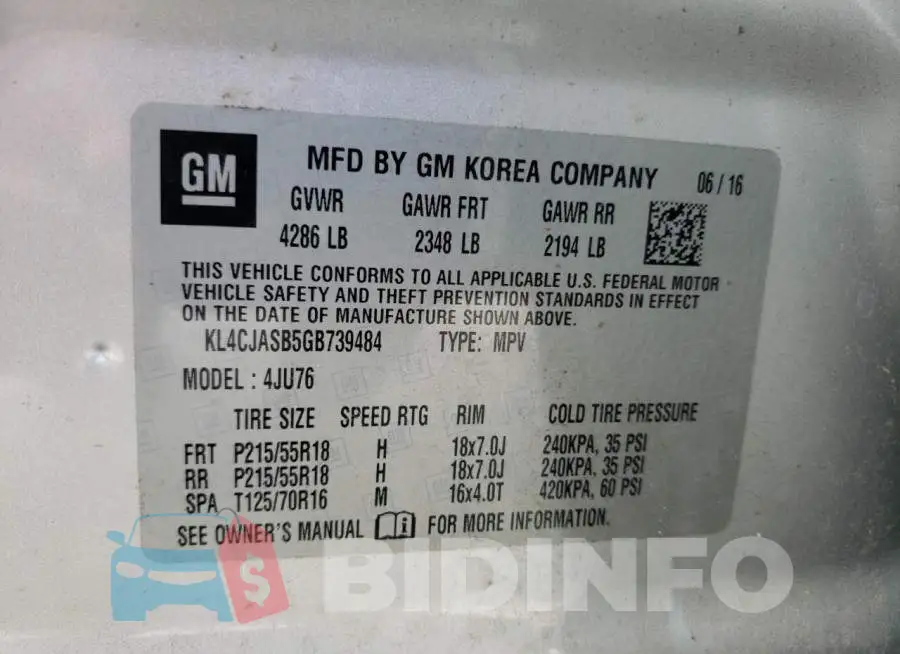 KL4CJASB5GB739484 Photo# 13