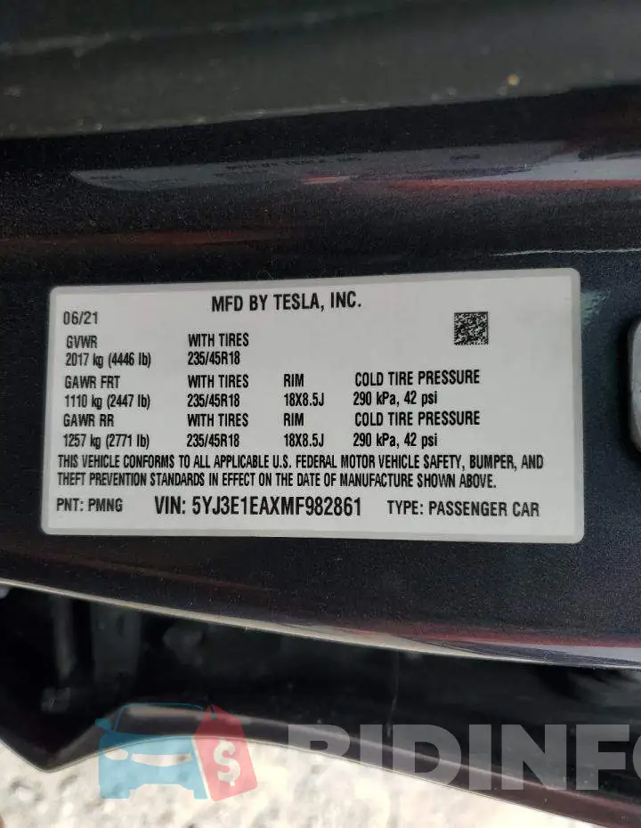 5YJ3E1EAXMF982861 Photo# 13