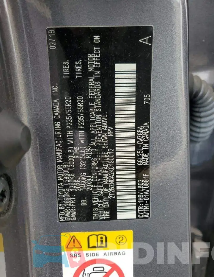 2T2BZMCA2KC190012 Photo# 12