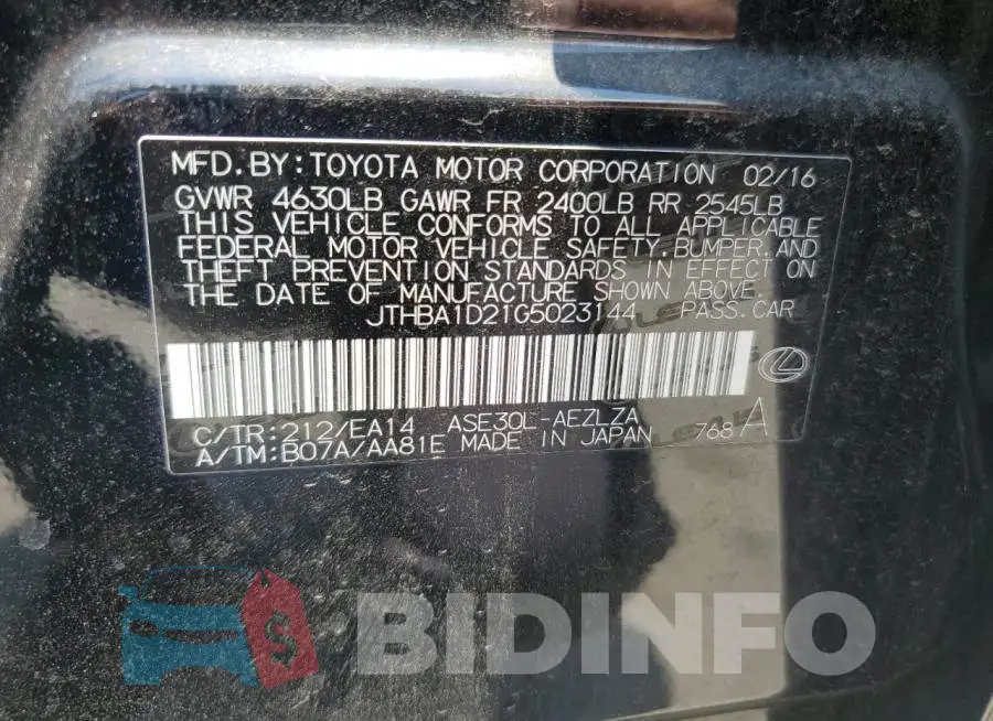JTHBA1D21G5023144 Photo# 12