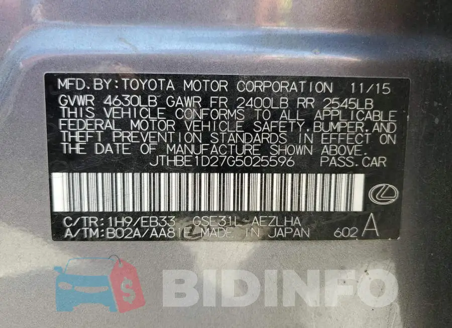 JTHBE1D27G5025596 Photo# 13