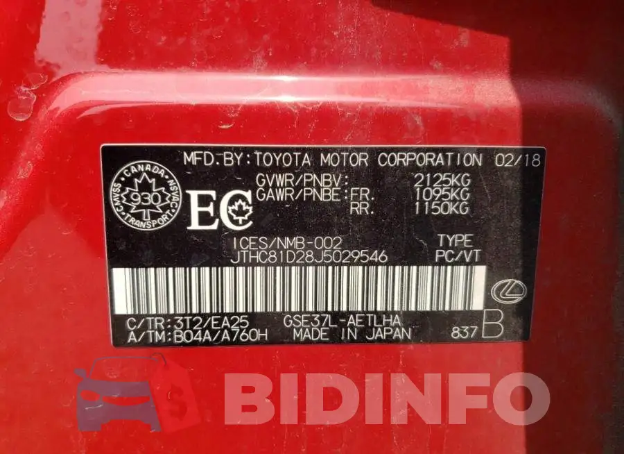 JTHC81D28J5029546 Photo# 12