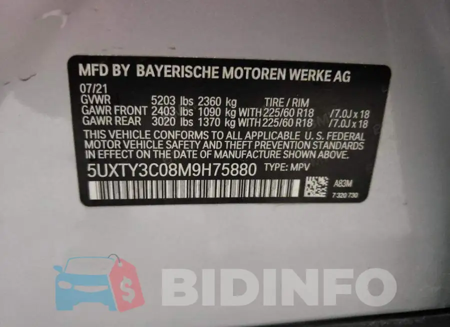 5UXTY3C08M9H75880 Photo# 13