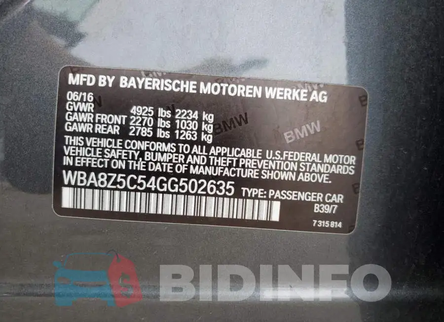 WBA8Z5C54GG502635 Photo# 12