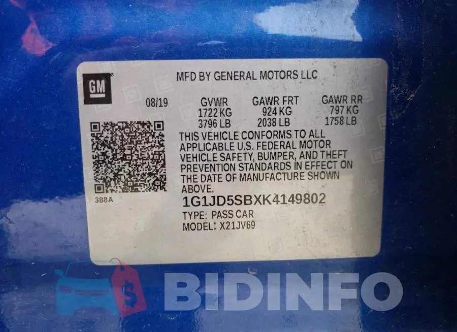 1G1JD5SBXK4149802 Photo# 13
