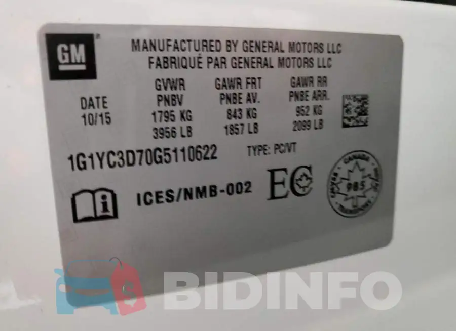 1G1YC3D70G5110622 Photo# 12