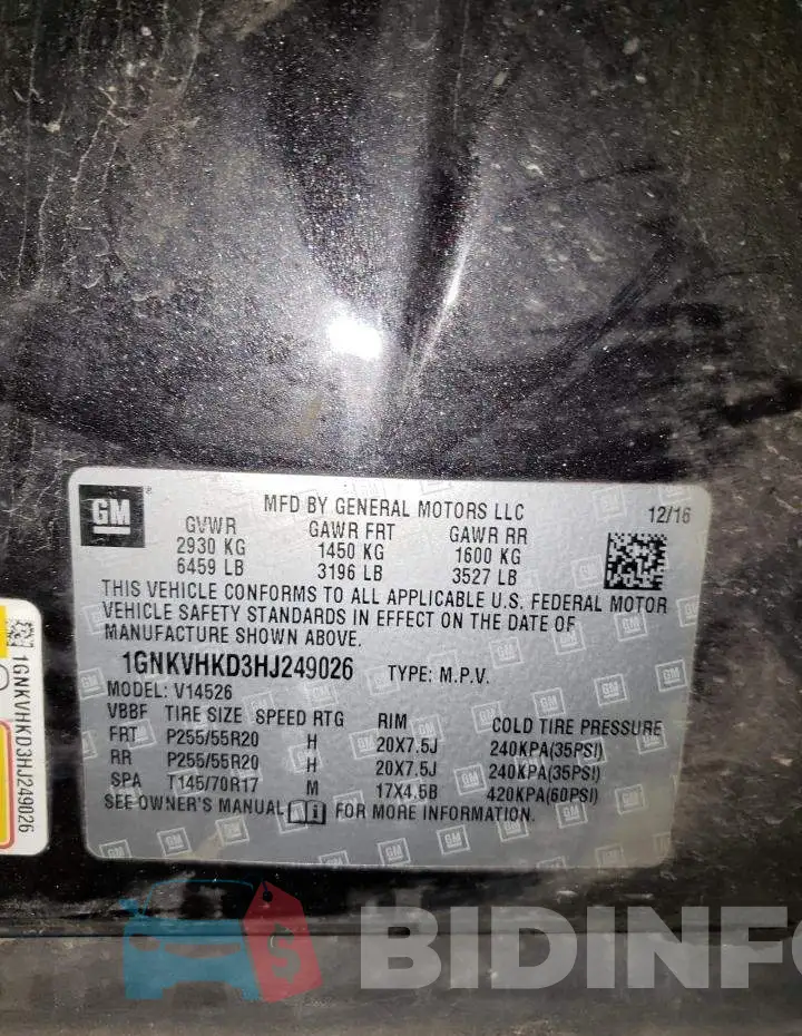 1GNKVHKD3HJ249026 Photo# 13