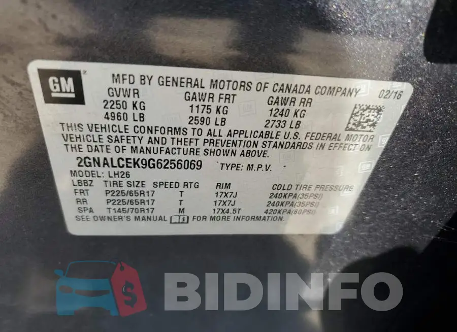 2GNALCEK9G6256069 Photo# 14