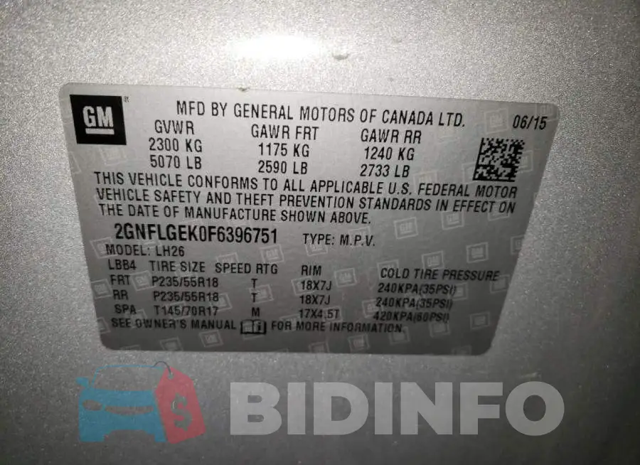 2GNFLGEK0F6396751 Photo# 13