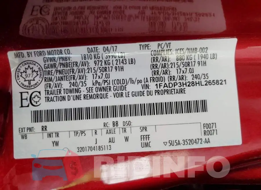 1FADP3H28HL265821 Photo# 13