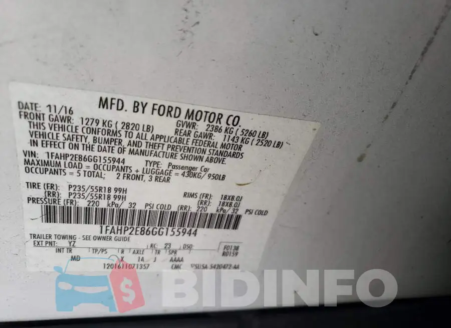 1FAHP2E86GG155944 Photo# 12