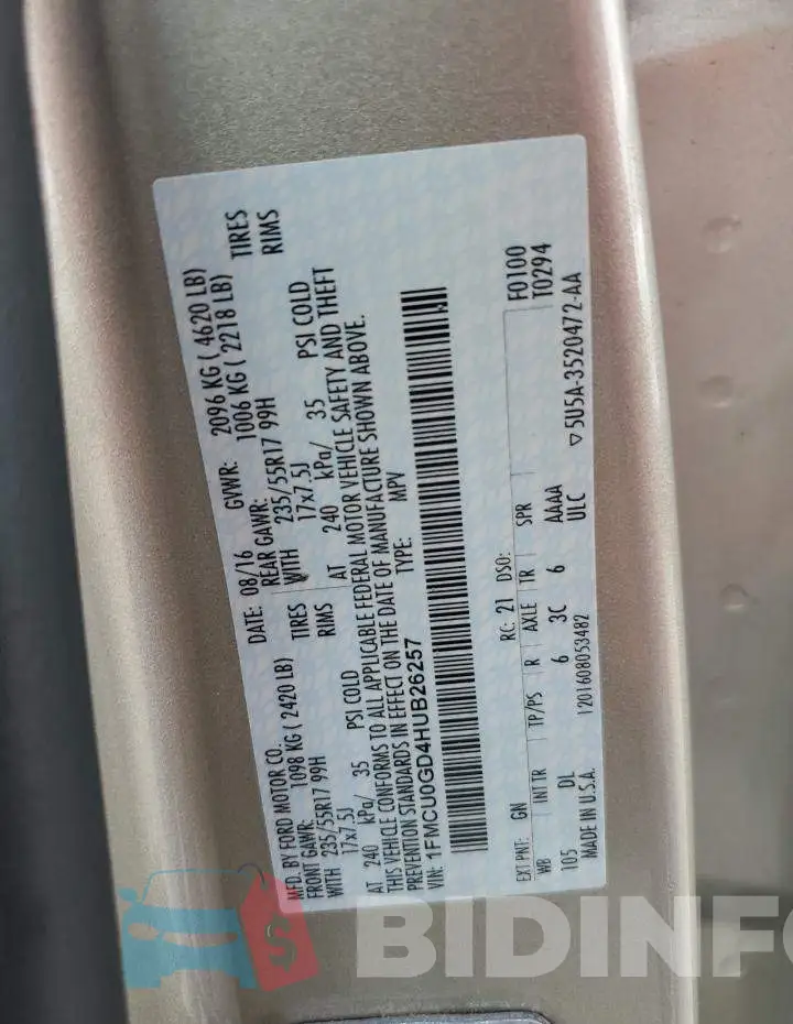 1FMCU0GD4HUB26257 Photo# 12