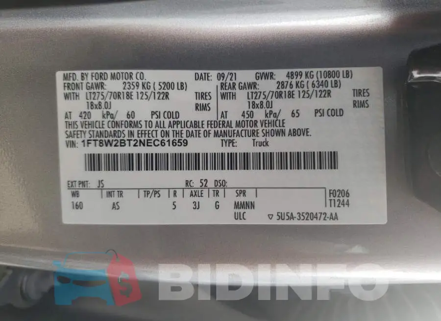 1FT8W2BT2NEC61659 Photo# 12
