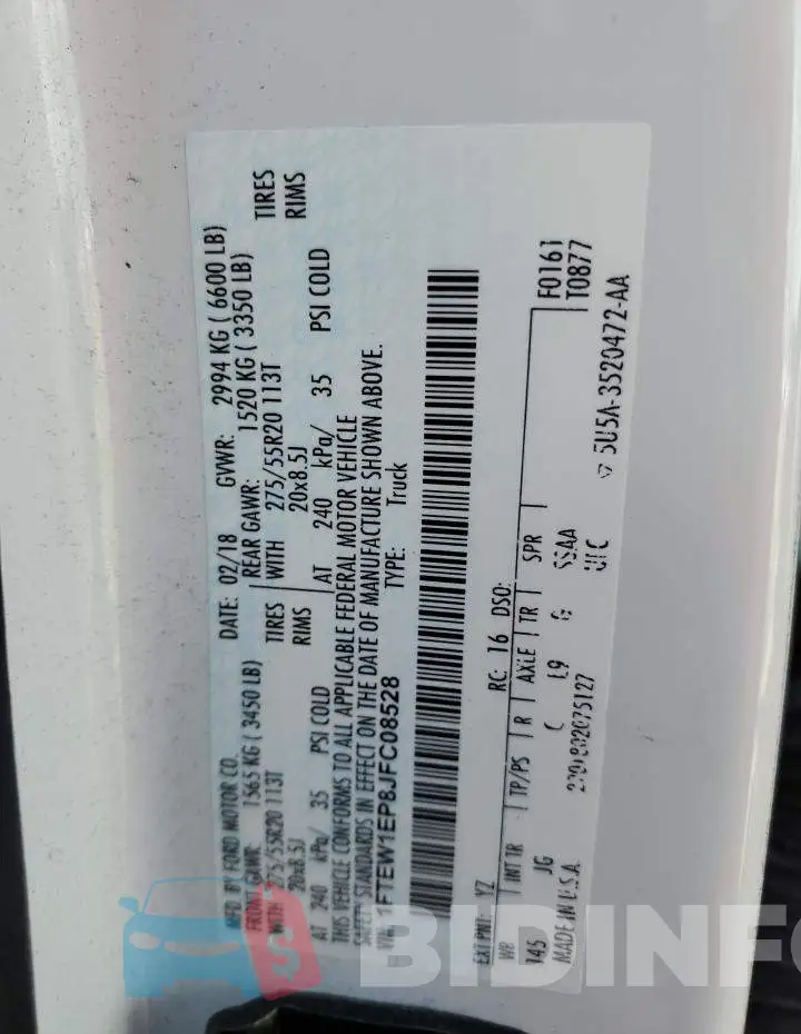 1FTEW1EP8JFC08528 Photo# 13