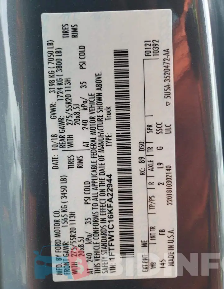 1FTFW1C16KFA22944 Photo# 12