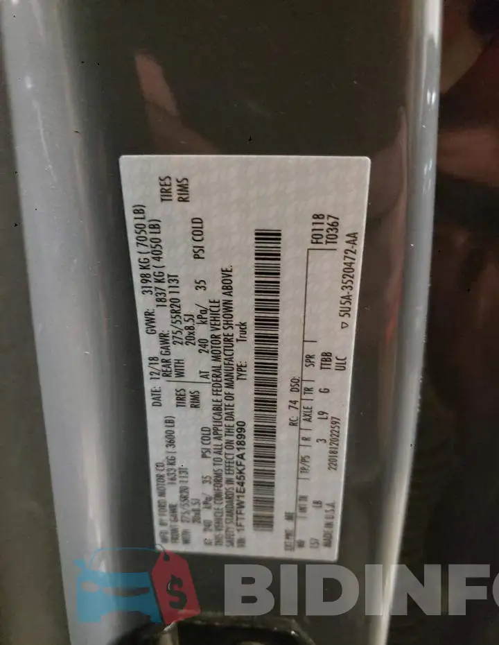 1FTFW1E45KFA18990 Photo# 12