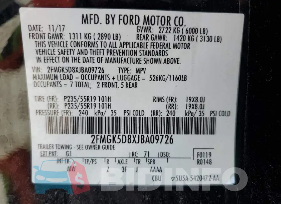 2FMGK5D8XJBA09726 Photo# 14