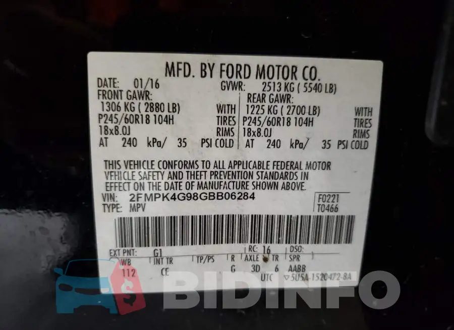 2FMPK4G98GBB06284 Photo# 13