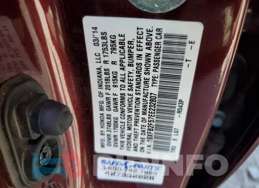 19XFB2F57EE232807 Photo# 13