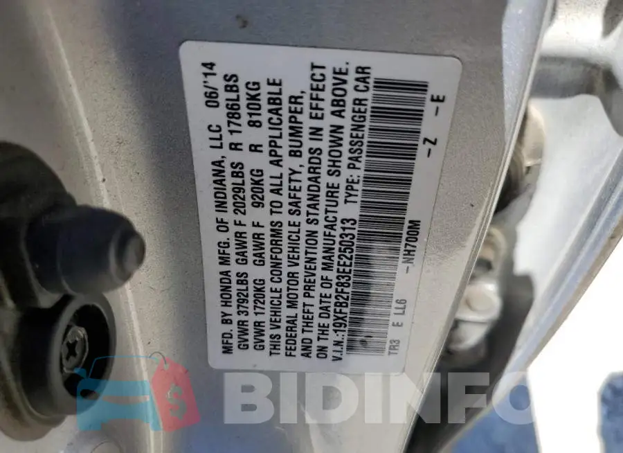 19XFB2F83EE250313 Photo# 12