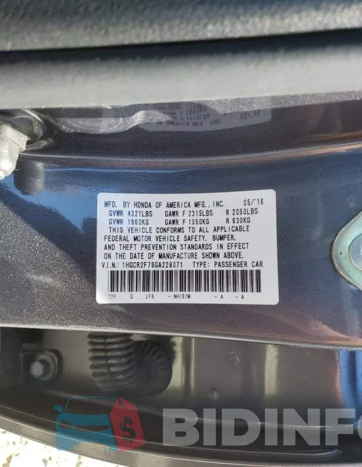 1HGCR2F79GA228071 Photo# 12