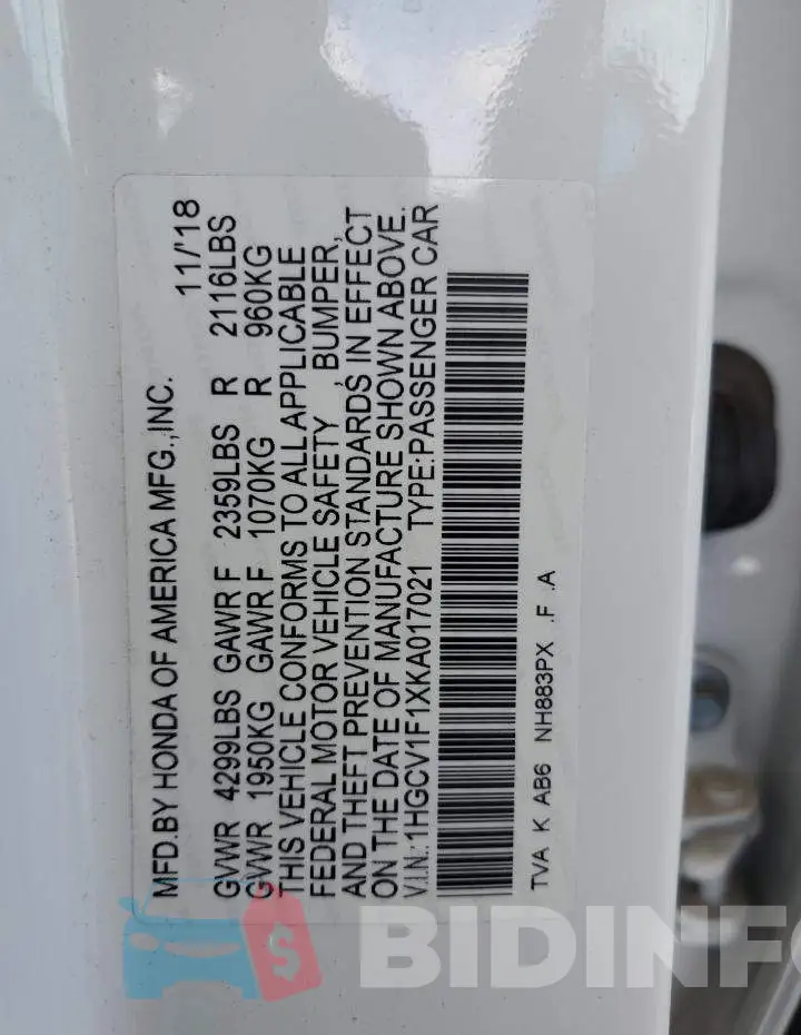 1HGCV1F1XKA017021 Photo# 13