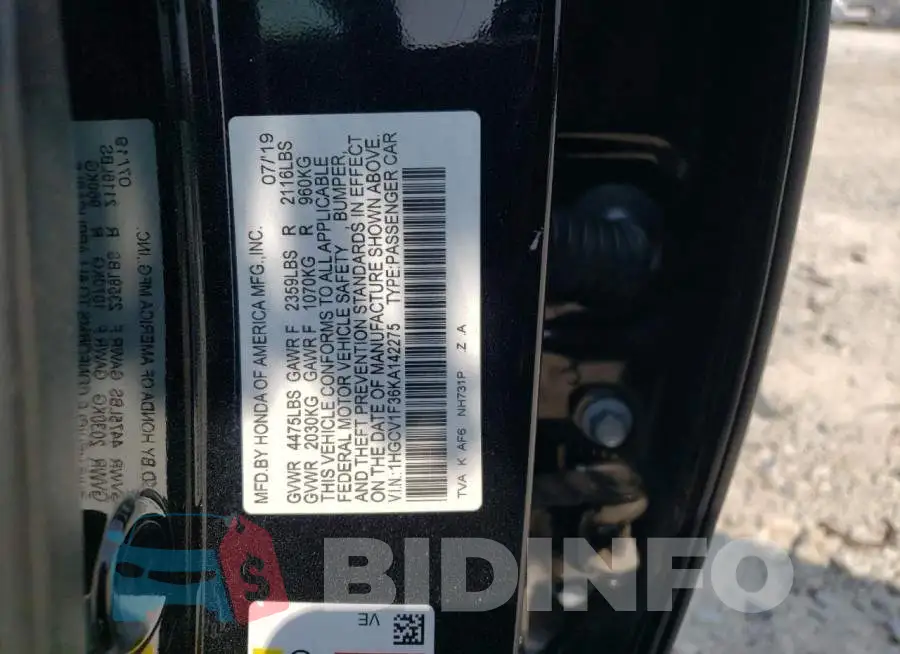 1HGCV1F36KA142275 Photo# 12