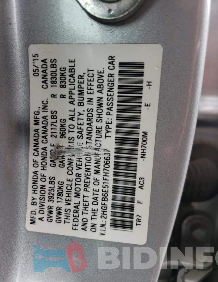 2HGFB6E51FH706637 Photo# 12