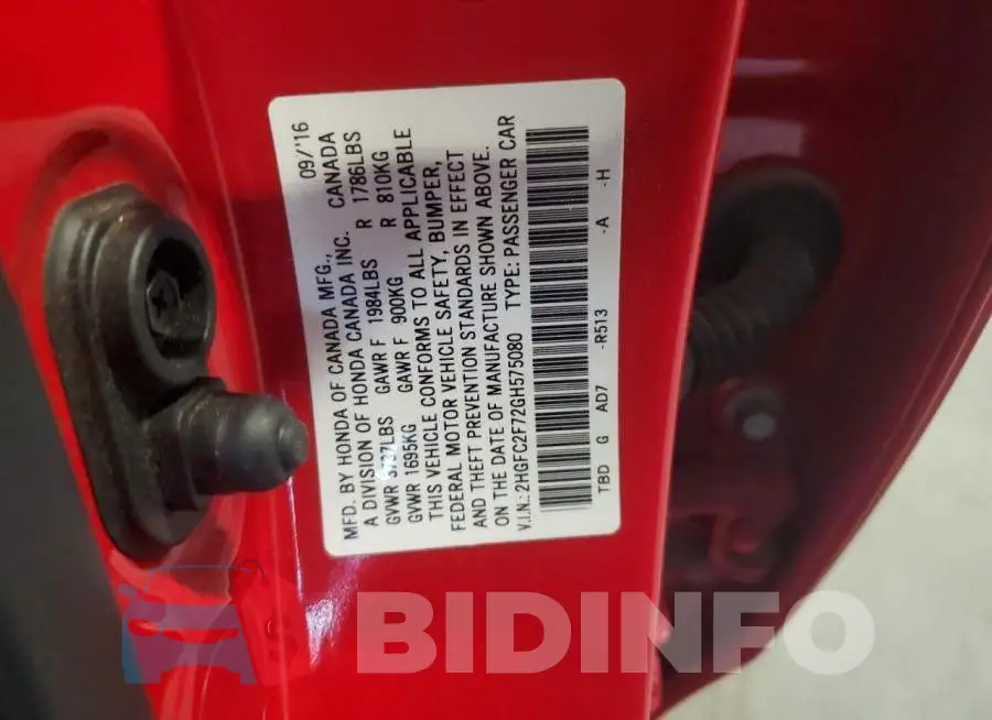 2HGFC2F72GH575080 Photo# 12