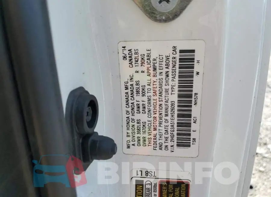 2HGFG3A51EH526093 Photo# 12