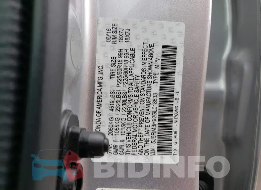 5J6RM3H92GL018633 Photo# 12