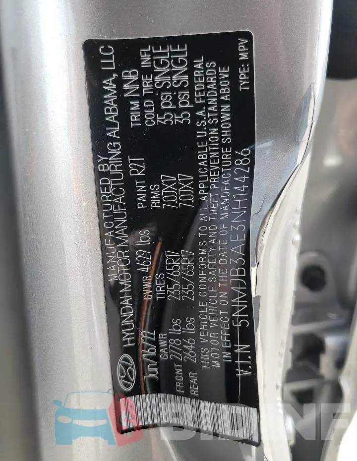 5NMJB3AE3NH144286 Photo# 13