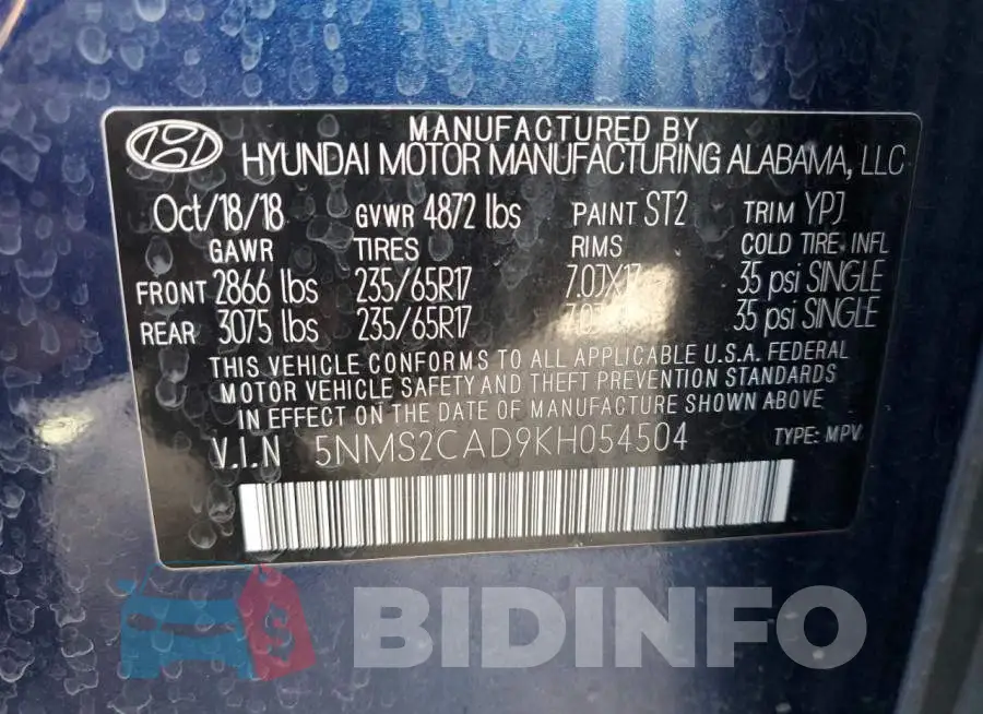 5NMS2CAD9KH054504 Photo# 13