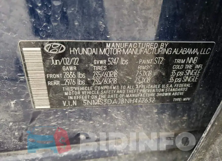5NMS3DAJ8NH472632 Photo# 13