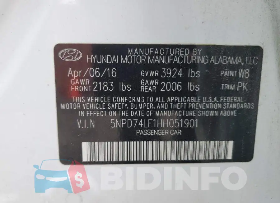 5NPD74LF1HH051901 Photo# 12