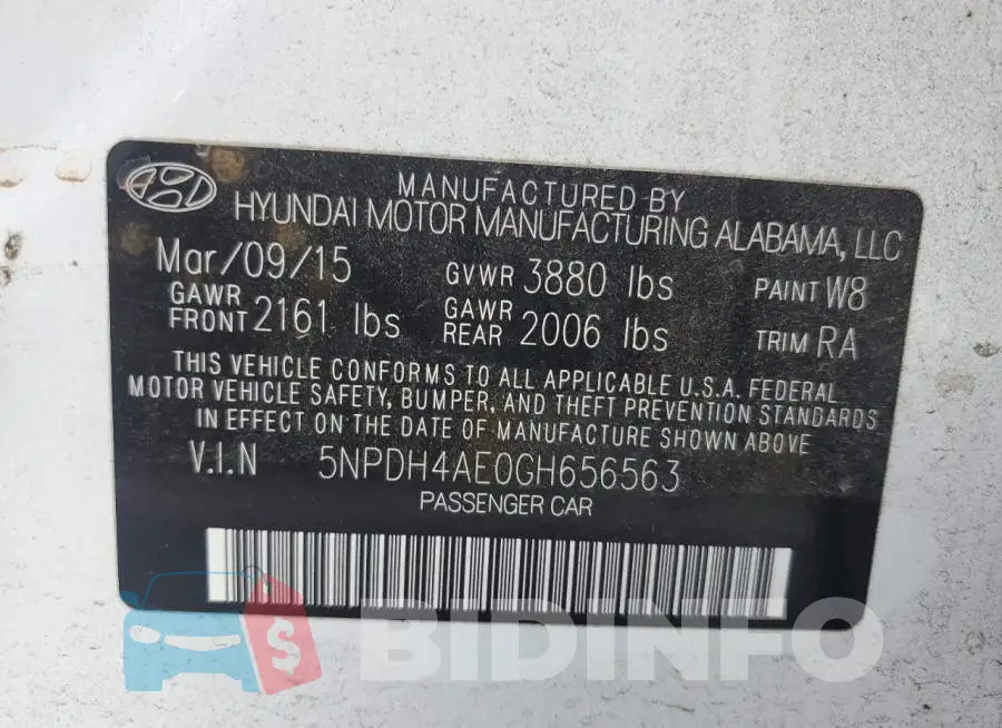 5NPDH4AE0GH656563 Photo# 12