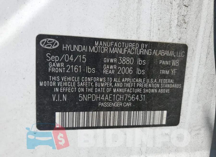 5NPDH4AE1GH756431 Photo# 12