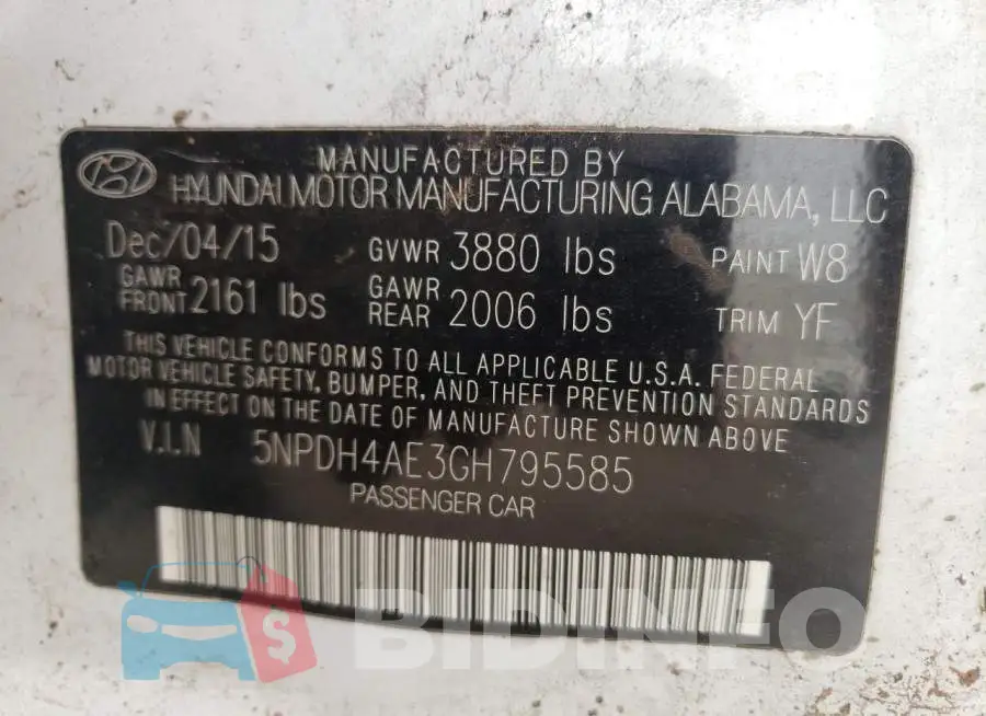 5NPDH4AE3GH795585 Photo# 12