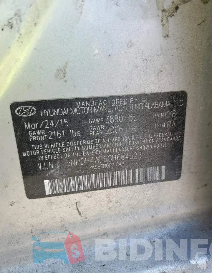 5NPDH4AE6GH664523 Photo# 12