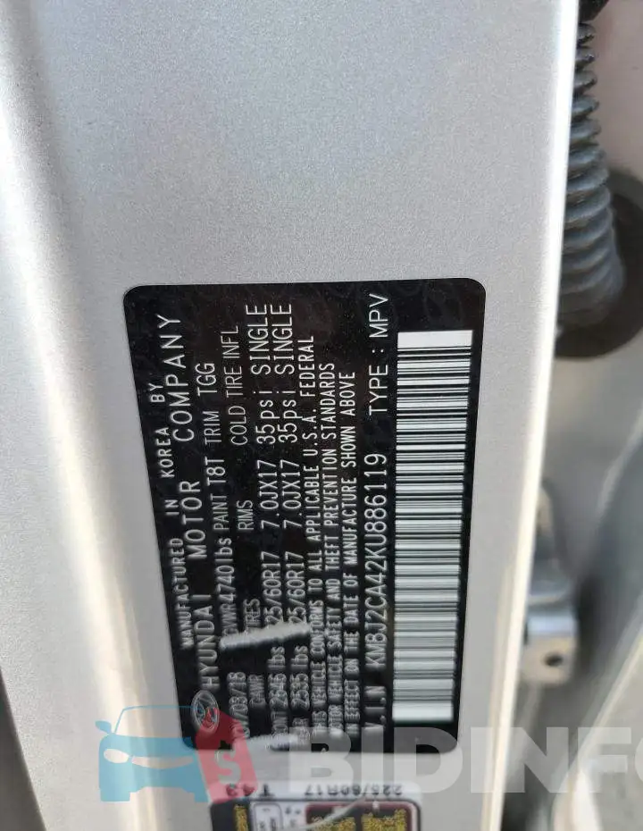 KM8J2CA42KU886119 Photo# 13