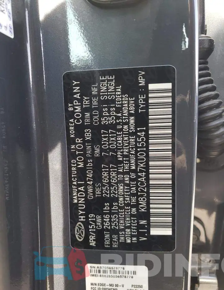 KM8J2CA47KU015541 Photo# 13